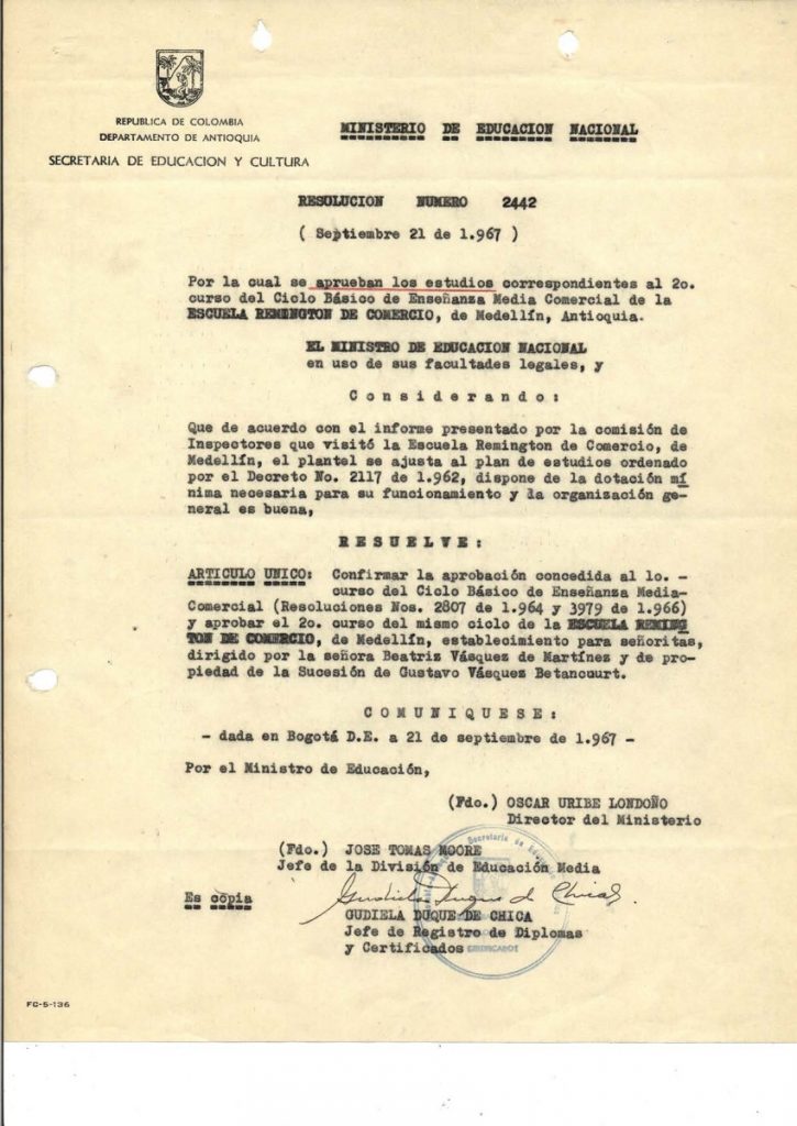 *El 20 de febrero de este año, fallece Gustavo Vásquez Betancourt, fundador de la Escuela Remington de Comercio.