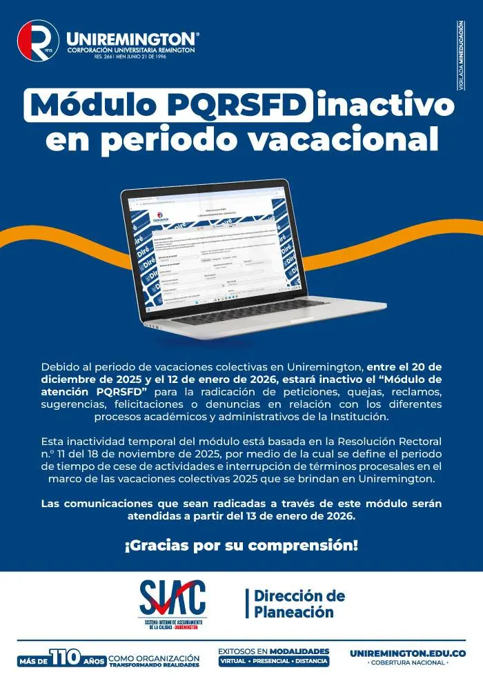 Módulo PQRSF inactivo en periodo vacacional diciembre 2025
